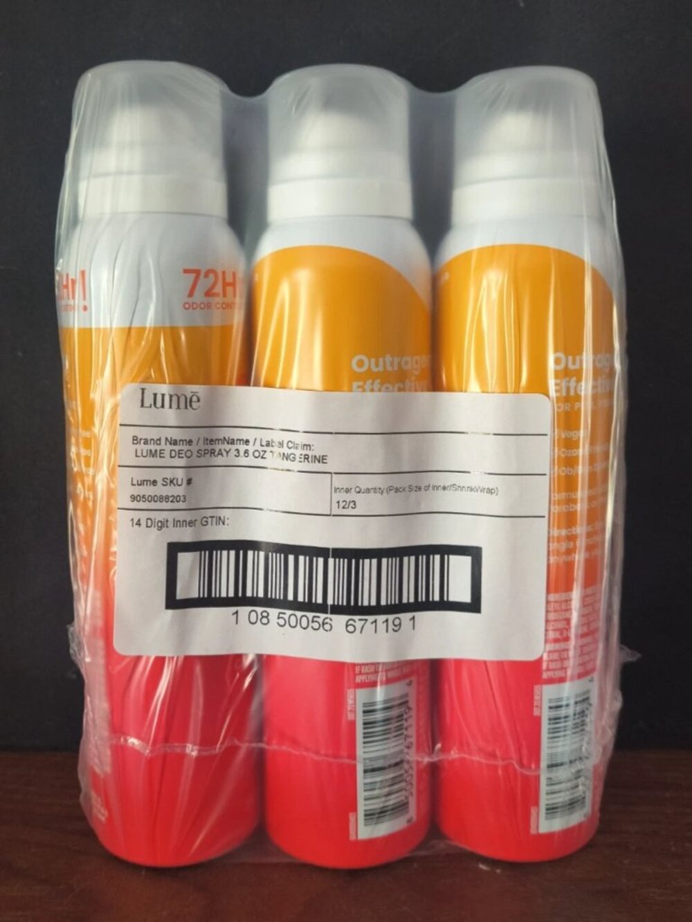 3 Pack Lume Whole Body Deodorant Invisible Spray 72-Hour Clean Tangerine 3 oz